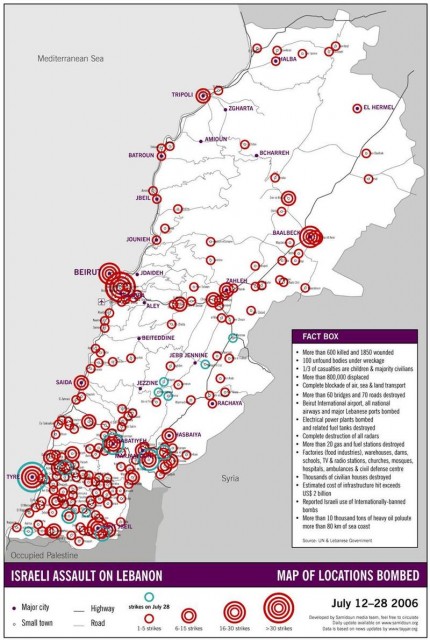 Israeli Assault on Lebanon: July 12-28 Map